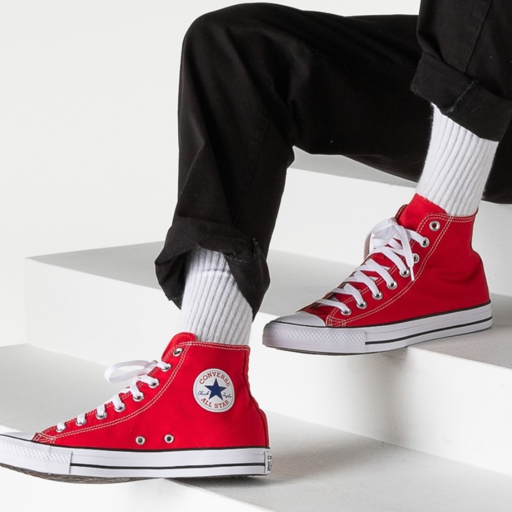 Red Chuck Taylor Converse all star high top sneakers